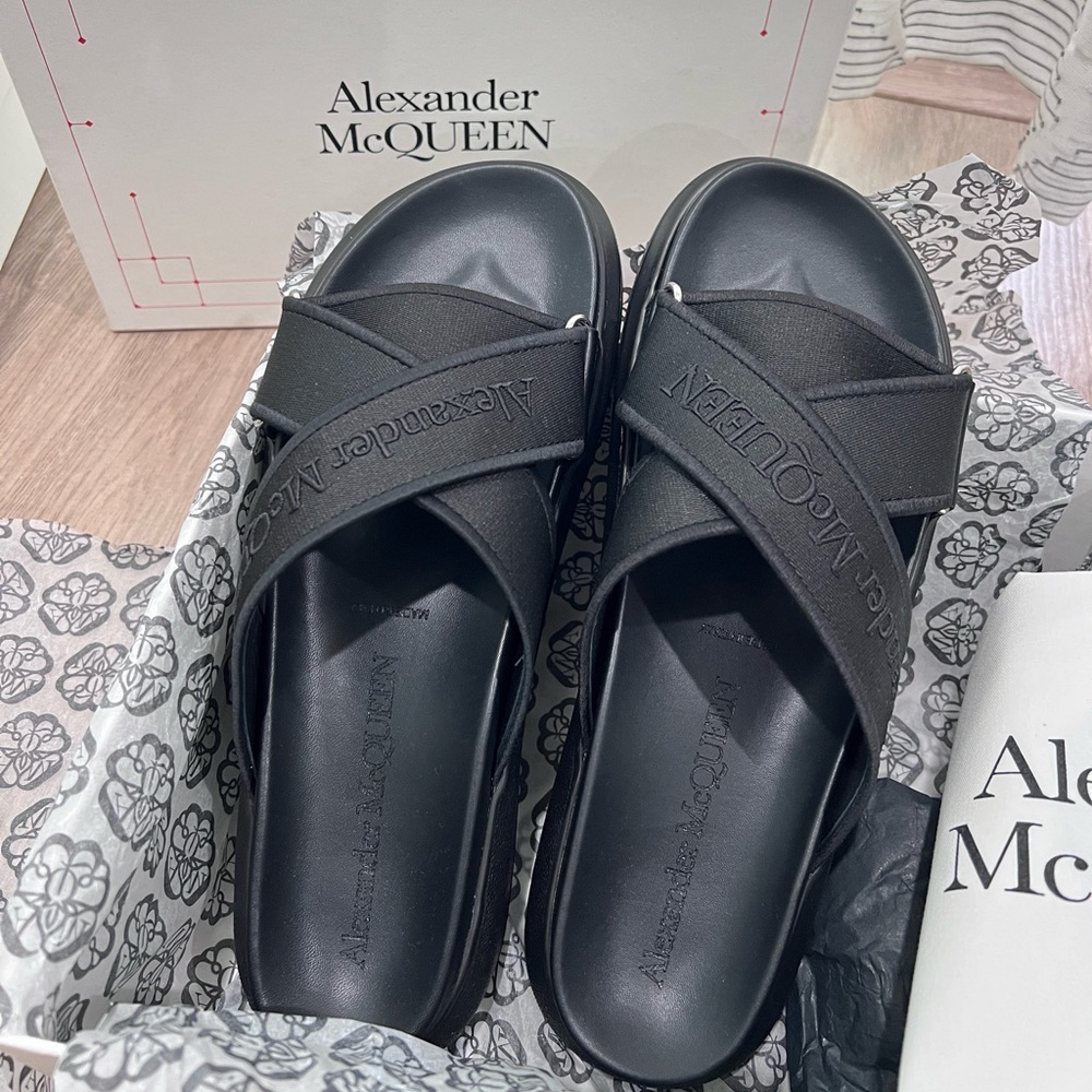 Alexander McQueen fabric crisscross men sandals/hybrid slide 627182 size 43